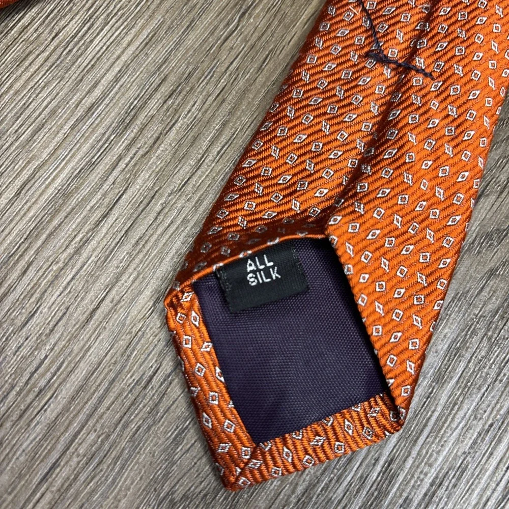 Gitman Bros Tie‎ 100% Silk Orange Geometric USA Made Mens 56